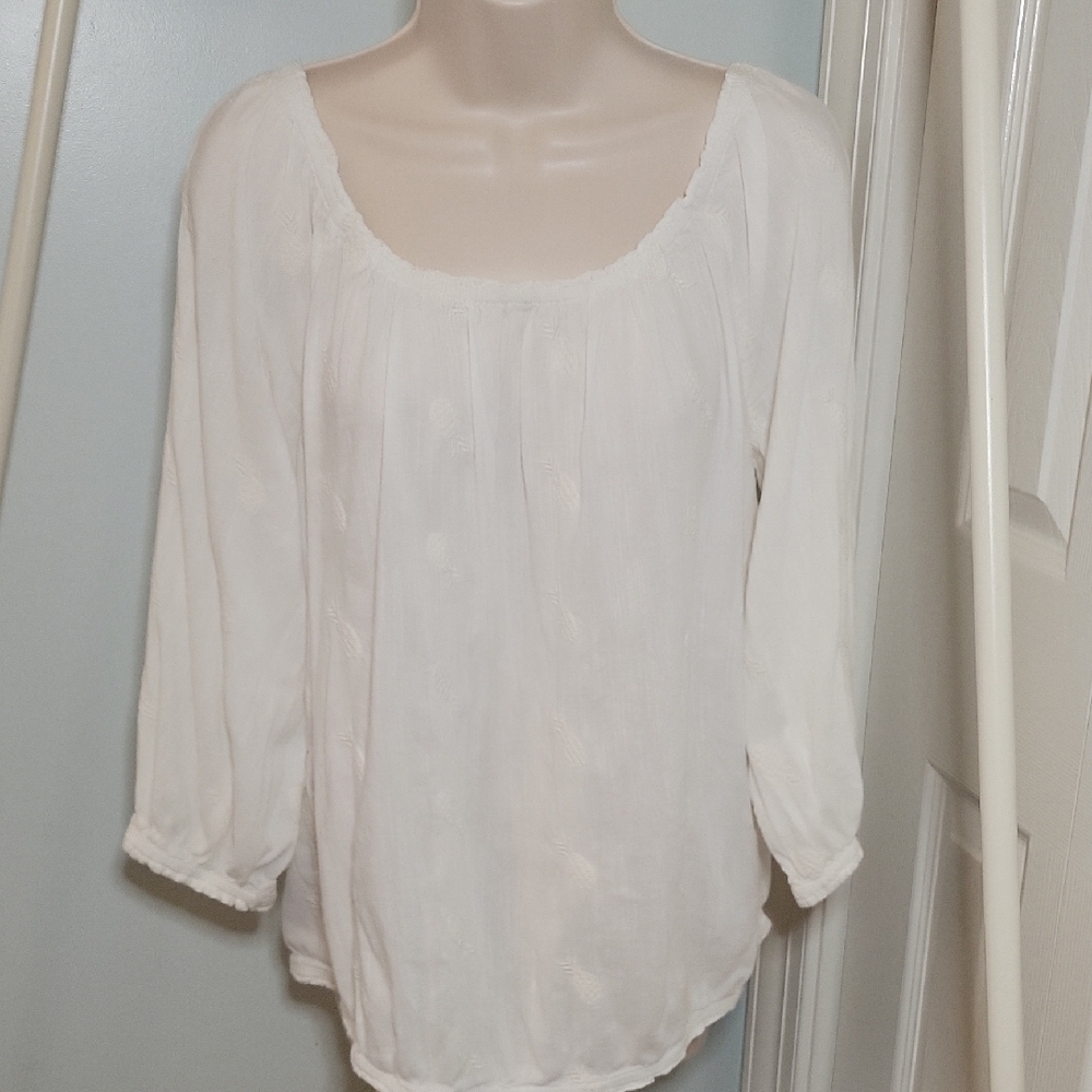 Old Navy Tropical Pineapple Embroidered Ivory Blouse Sz Large